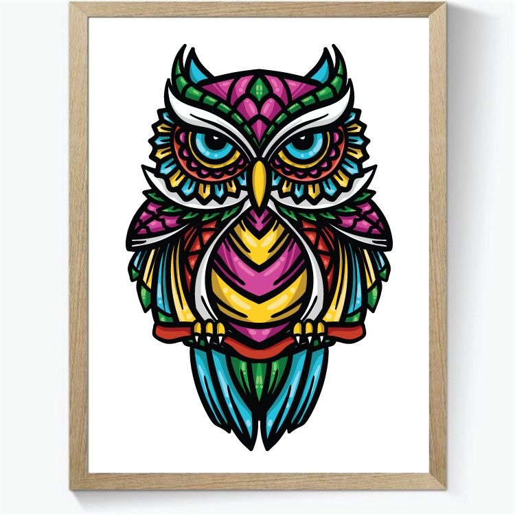Owl - Colour - Zentangle Art
