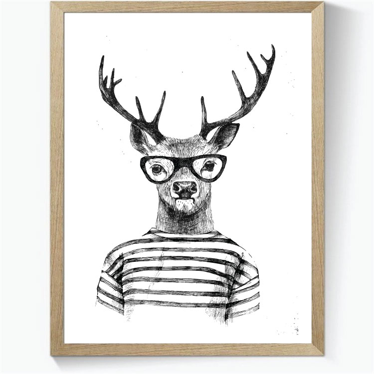 Animal Hipsters: Krondyr - sort/hvid