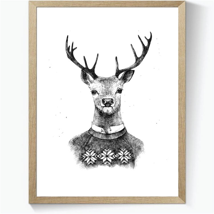 Animal Hipsters: Kronhjort i sweater - sort/hvid