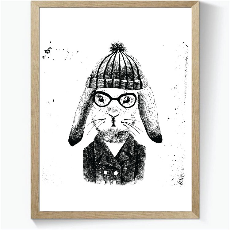 Animal Hipsters: Hare - sort/hvid