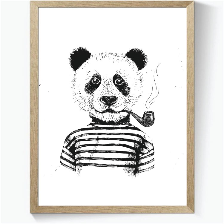 Animal Hipsters: Panda med pibe - sort/hvid