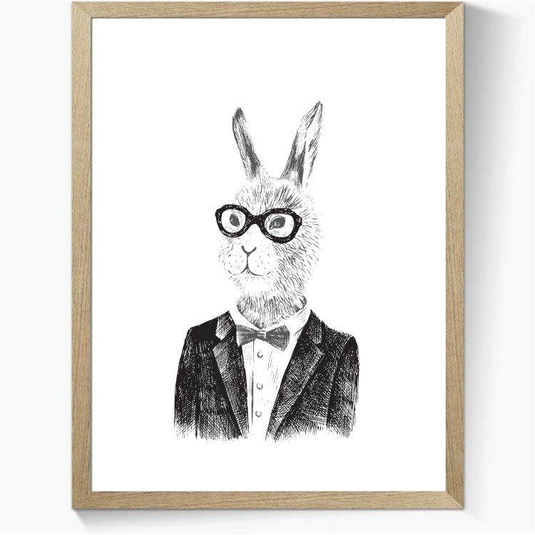 Animal Hipsters: Hare med butterfly - sort/hvid