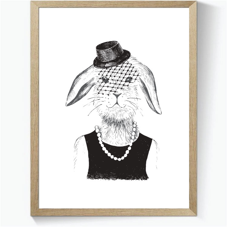 Animal Hipsters: Haremor med hat - sort/hvid