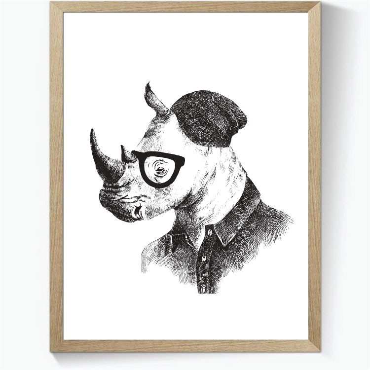 Animal Hipsters: Næsehorn - sort/hvid