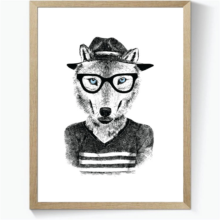 Animal Hipsters: Ulv - sort/hvid