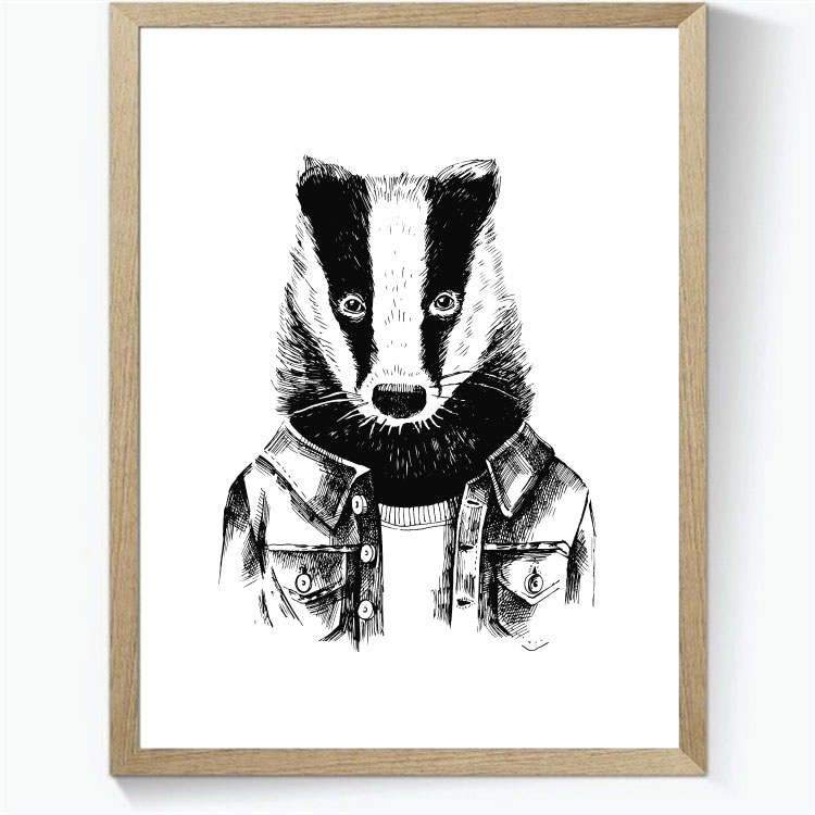 Animal Hipsters: Grævling - sort/hvid