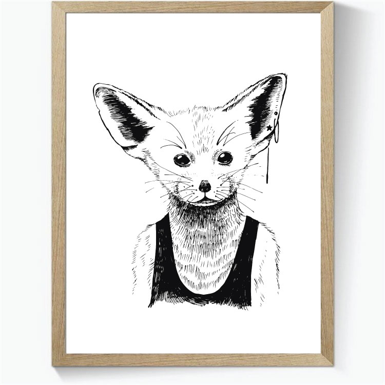 Animal Hipsters: Ørkenræv - sort/hvid