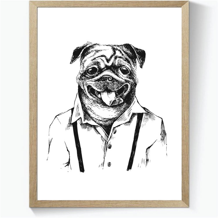 Animal Hipsters: Mops - sort/hvid