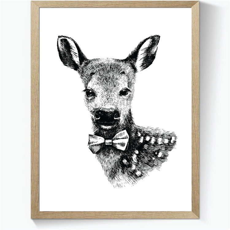 Animal Hipsters: Rådyr med butterfly - sort/hvid