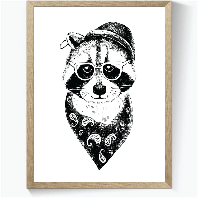 Animal Hipsters: Vaskebjørn - sort/hvid