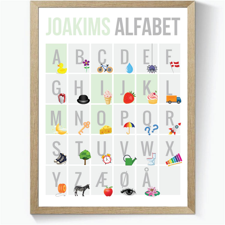 Alfabet plakat med valgfrit navn - grøn