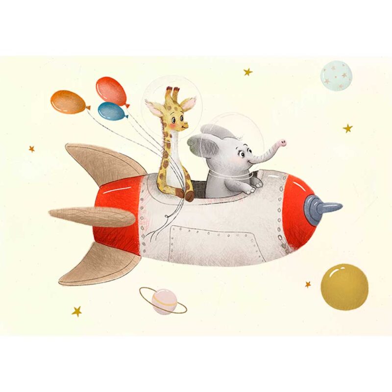 Elefant og giraf på flyvetur