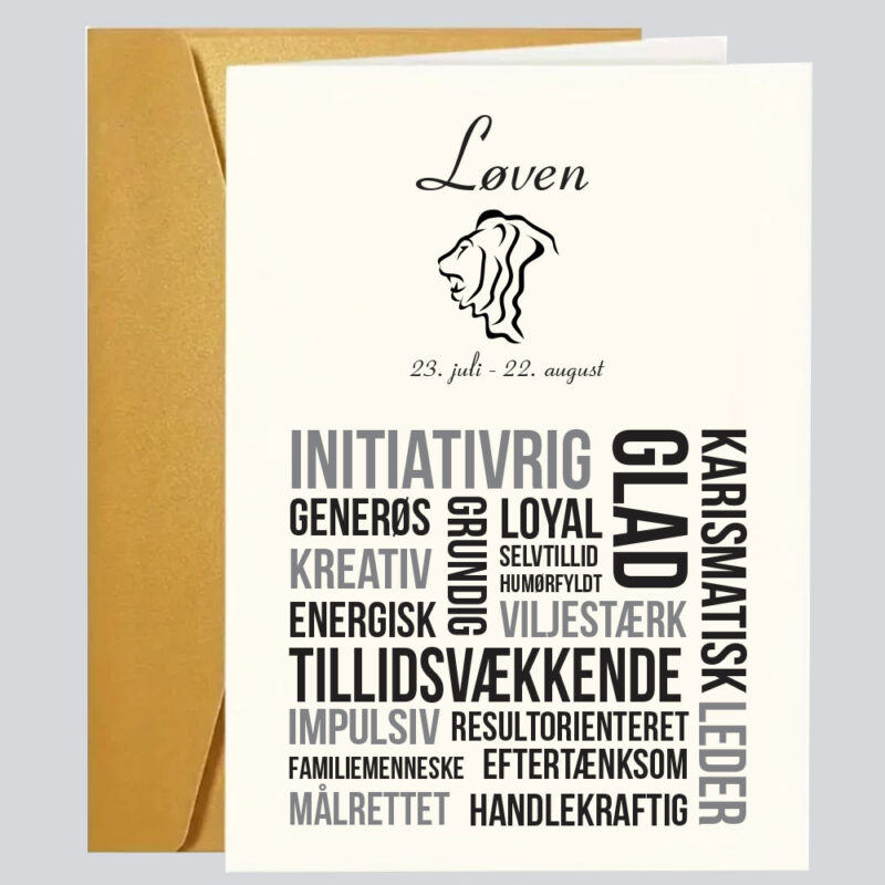 Sjove - grove og kærlige fødselsdagskort: "Stjernetegn tekstcollage - Løven"