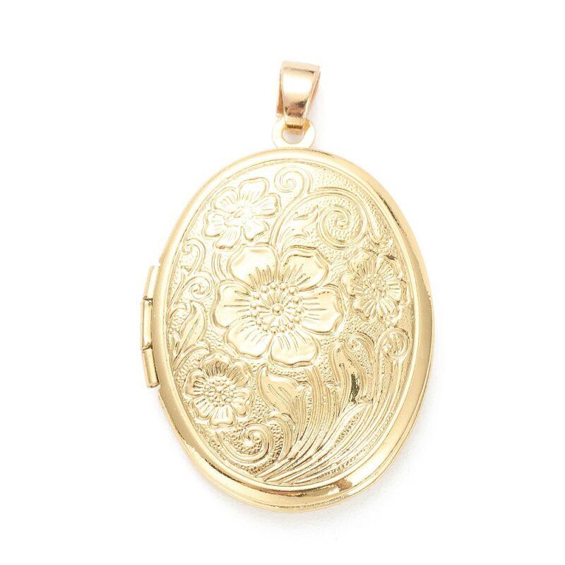 Medaljon inkl. 2 billeder - Oval - Guldfarvet