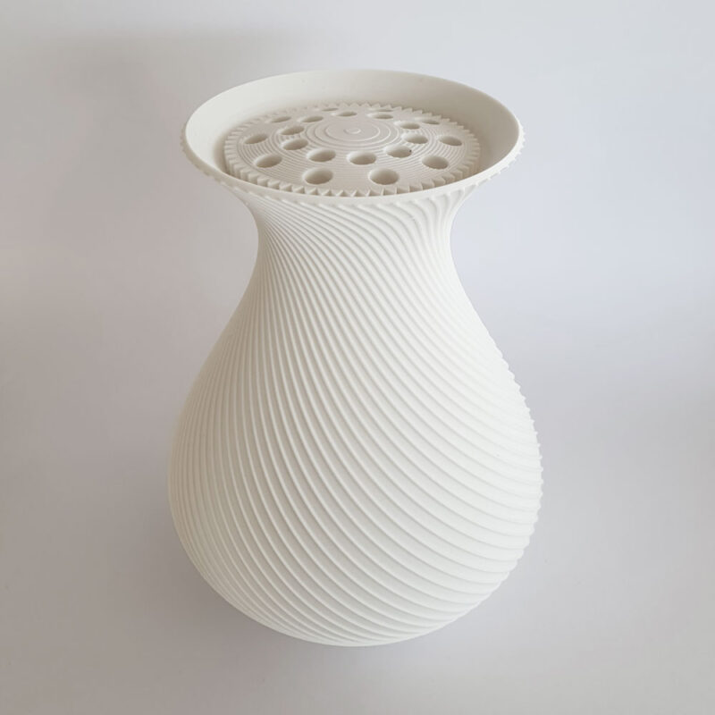 3D print: Spiral vase - 18 cm høj - hvid - til bla. Lego blomster, tørrede blomster