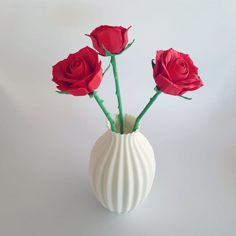3D print: 3 stk evighedsroser samt lineret vase