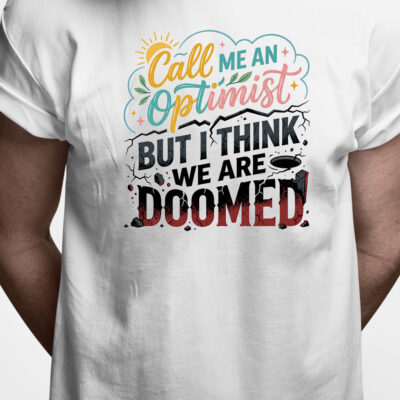 T-shirt: Call me an optimist but I think we are doomed